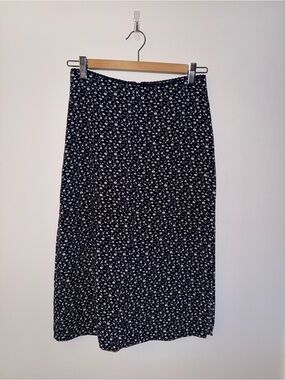 Brandy Melville Navy Midi Skirt with White Floral Print